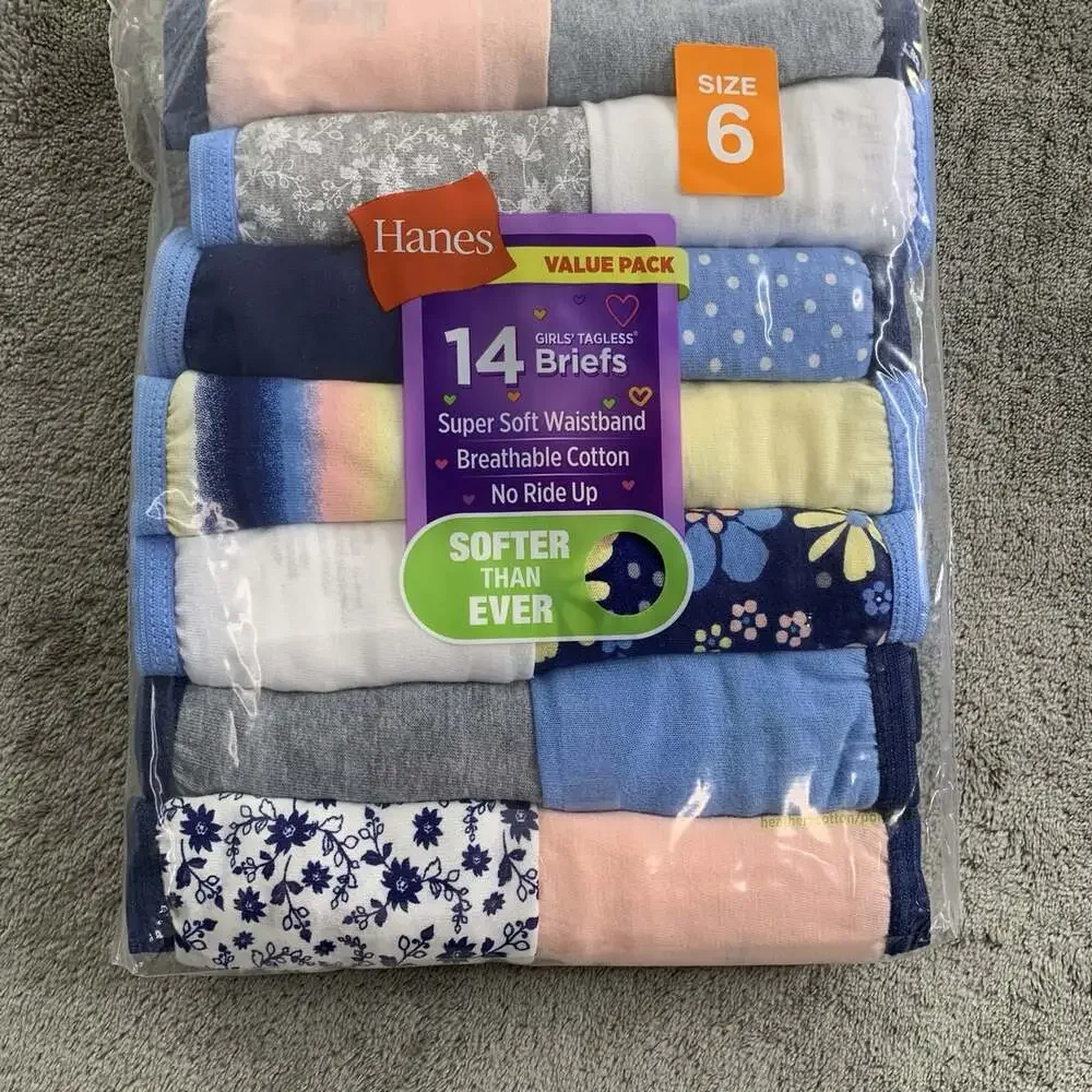 Hanes Underwear Youth Girl 6 Tagless 14 Briefs Soft Breathable No Ride Up Cotton